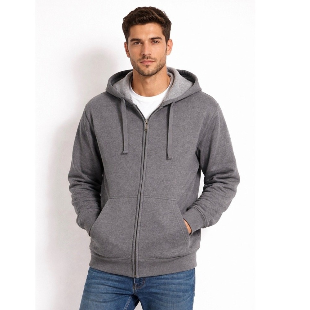 Leehanton Hoodie Men's Large Charcoal Gray Full Zip Sweatshirt Pockets